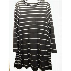 J. Jill Petite Large Black Striped Jersey T Shirt Dress Cotton Blend Casual Cozy